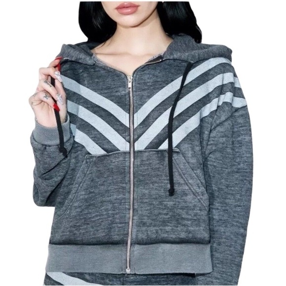 WILDFOX Tri stripe Burnout Jersey jacket women’s size large - Picture 4 of 17